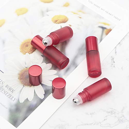 Ellbest Matte Red 17Pcs 5ml Glass Roller Bottles for Essential Oils