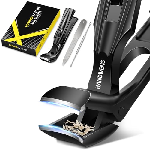 HANDWENG Wide Jaw Toenail Clippers for Thick Nails with Long Handle & Catcher