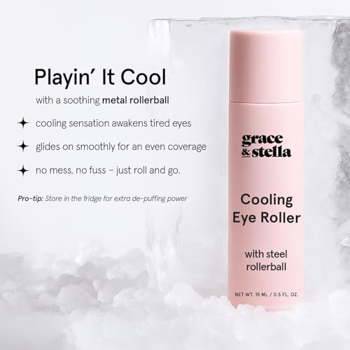 Grace & Stella Cooling Eye Serum Roller with Metal Ball 15ml – Caffeine, Niacinamide