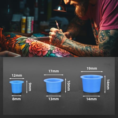 ATOMUS Tattoo Ink Caps Kit 300 Mixed S/M/L with 2 Cup Holders