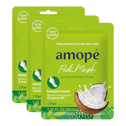 Amope Pedi Mask 20-Minute Foot Mask with Coconut Oil - 3 Pairs
