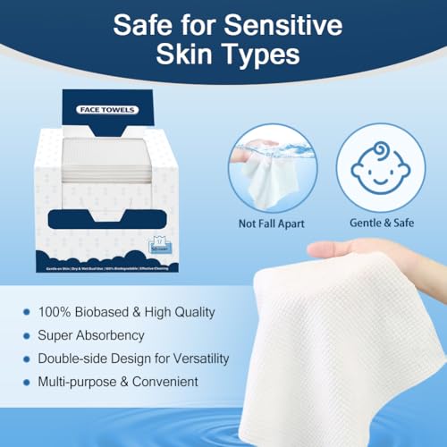 GLIMGLINT Disposable Face Towels - Pack of 200, Soft & Reusable Makeup Wipes