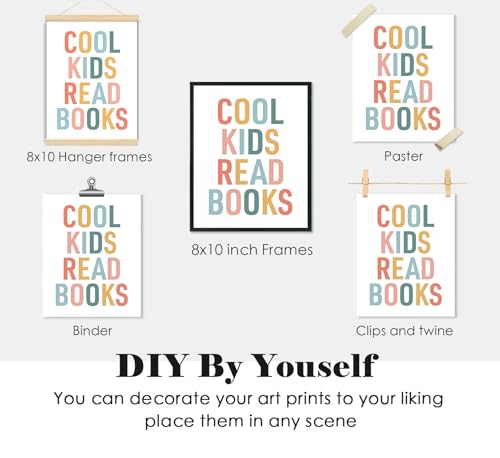 Let's Read Wall Art Prints Set for Kids Reading Nook - 8x10 Unframed