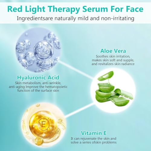 Red Light Therapy Face Serum with Hyaluronic Acid & Copper Peptides – Hydrating Anti-Aging Skin Care for Face & Neck, 1Oz