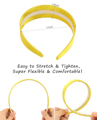 Wecoe Yellow Satin Headband 1.6 Inch Wide Non-Slip Hair Accessory for Women & Girls