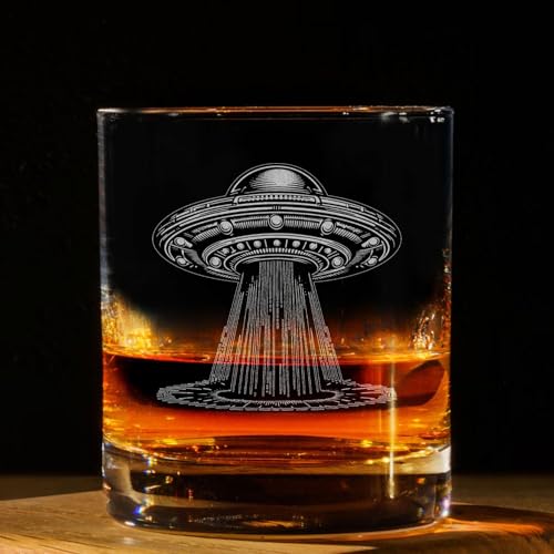 Vintage Alien Engraved Whiskey Glass - Unique Gift for UFO Lovers