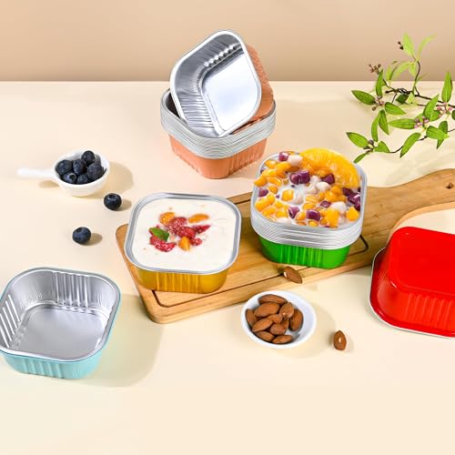 40 Pack Mini Cake Pans with Lids - 5oz Aluminum Baking Cups