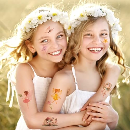 Fairy Temporary Tattoos - 12 Waterproof Floral Body Art Sheets