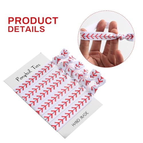 JiaDuo White-Red 2PC Baseball Hair Bow Clip & 6PC Elastic Hair Ties Girls Cheer Accessories