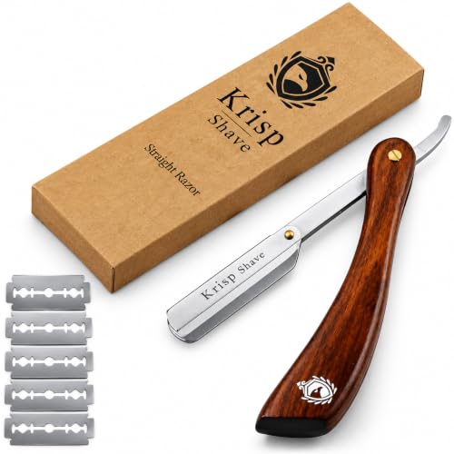 Krisp Shave Safety Straight Razor with Wooden Handle & 5 Double Edge Blades - Men Barber Tool