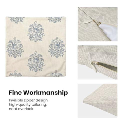 Light Blue Floral Pillow Covers 16x16 Inch Set of 2 - Linen