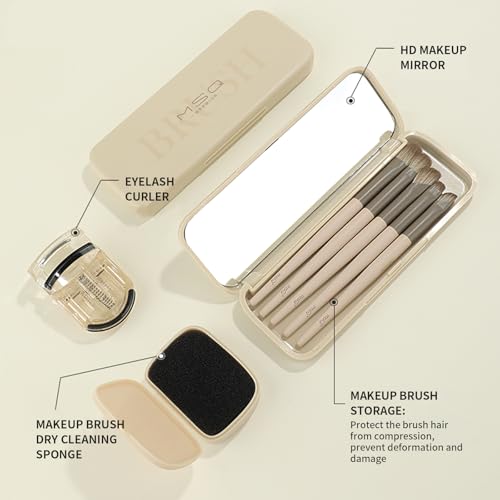 Beige MSQ Eye Makeup Kit with 5 Eyeshadow Brushes, Eyelash Curler & Sponge