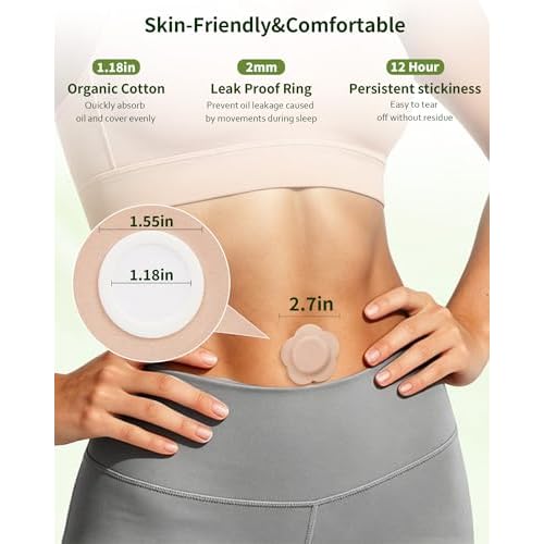 48PCS Castor Oil Patches, Disposable Castor Oil Pack Wraps with Organic Cotton Patches, Leak-Proof Belly Button Patch Cover, Portable & Breathable, Skin-Friendly, Beige