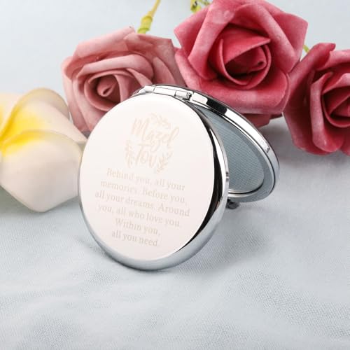 Mazel Tov Compact Mirror - Bat Mitzvah Gift for Girls, Silver