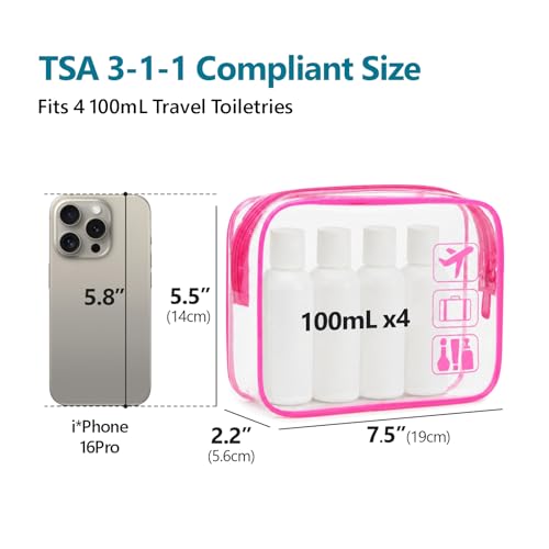 F-color TSA Approved Clear Toiletry Bag Set - 5 Pack for Travel