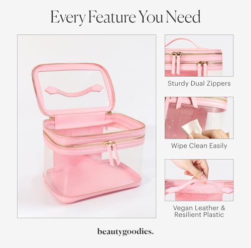 Pink Extra Large Clear Makeup Bag for Women - TSA-Approved Organizer