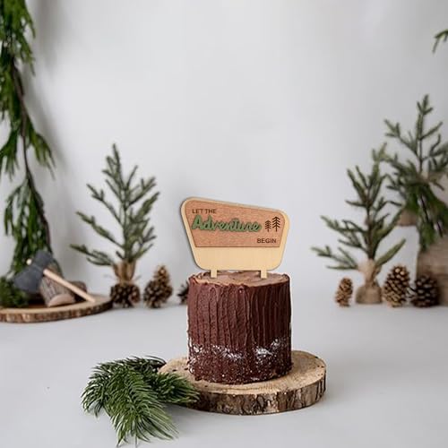 Let the Adventure Begin Wooden Cake Topper - Happy Camper Theme