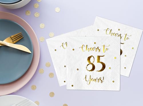 Cheers to 85 Years Cocktail Napkins - 50 Pack, 3-Ply Gold Foil Design