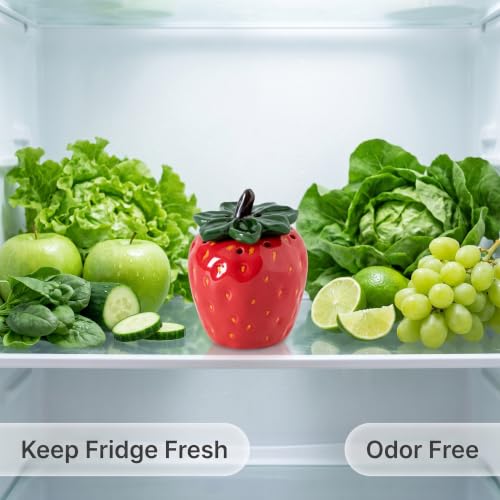 Strawberry Ceramic Refrigerator Deodorizer with Lid - 8 Vent Holes