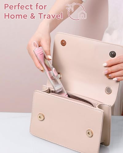 First-zgel Pink & Blue Travel Toothbrush Kit with Built-in Case & Refillable Toothpaste, Soft Bristles, Portable 2-Piece Set