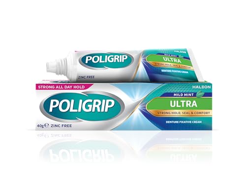 Poligrip Ultra Denture Adhesive Cream - Strong All-Day Hold, Pink