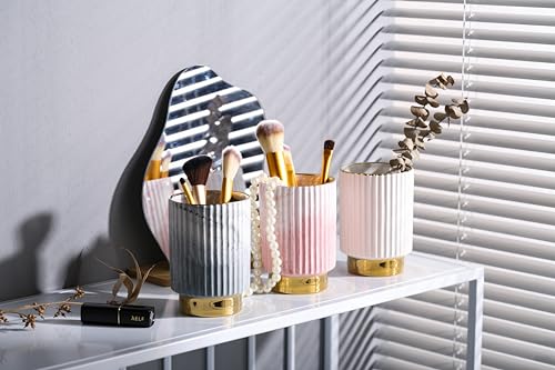 Pink and Gold Ceramic Makeup Brush Holder Organizer