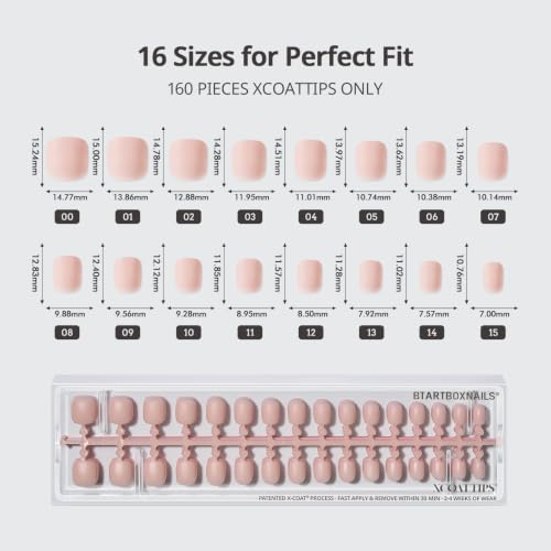 BTArtboxnails Fake Nails - Super Short Squoval Nude Press-On, 160 Pcs