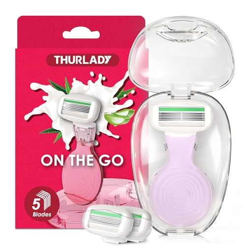 Travel Razors for Women, Travel Essentials Razor Kit, Tsa Approved | Travel Size Toiletries, 5-Blade Womens Razors for Shaving, Extra Smooth Shave, 1 Mini Handle with 3 Refills & 1 Case, Purple