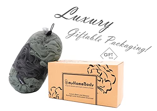 myHomeBody Large 70g Loofah Sponge 3 Pack - 2 Sage Green + 1 Graphite Gray