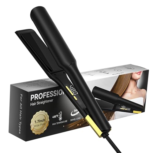 UKLISS MCH 2-in-1 Hair Straightener & Detangling Flat Iron, Black, 1.75-Inch Wide Plates, Fast Heat Up 170℉-480℉