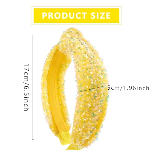 Yellow Glitter Knotted Headband for Women & Girls - Large Summer Hair Accessory (1 Pack)