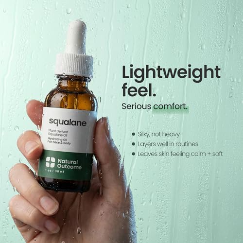 Natural Outcome Squalane Oil - 100% Plant-Derived Moisturizer for Face, Body, Hair & Lips - 1 oz