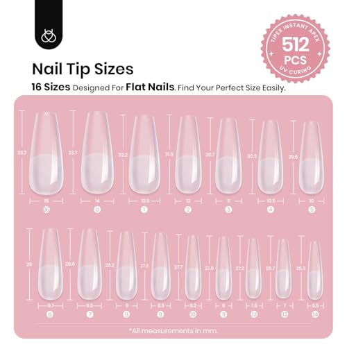 Beetles Tipex Long Coffin Nail Tips - 512pcs Pre-Etched Full Cover Set