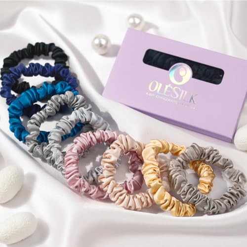 OLESILK 100% Mulberry Silk Hair Ties Scrunchies, Brown-Coffee-Coco, 5 Pack