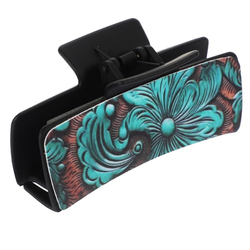 Vintage Turquoise Hair Claw Clip for Women - PU Leather, 4.13in