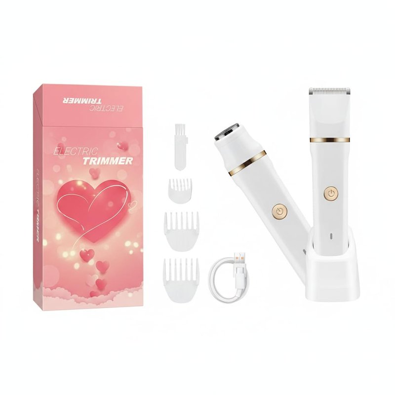 2-in-1 Electric Body Trimmer & Facial Hair Remover Set for Women, Waterproof Rechargeable Bikini Trimmer & Shaver, White/Rose Gold