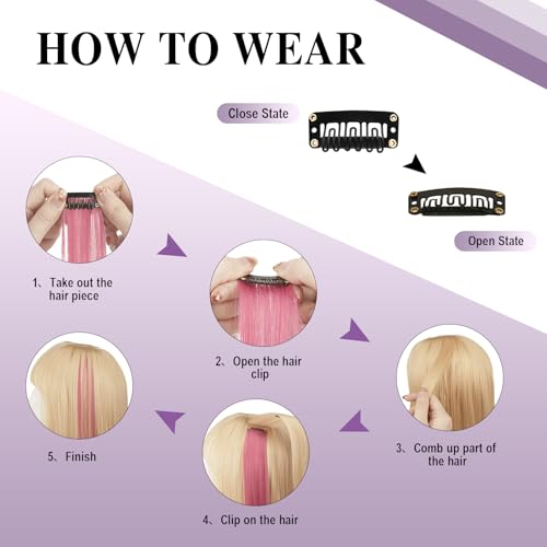 SOFEIYAN 10-Piece Colorful Clip-In Hair Extensions - Purple, 22 Inch Synthetic Highlights for Women