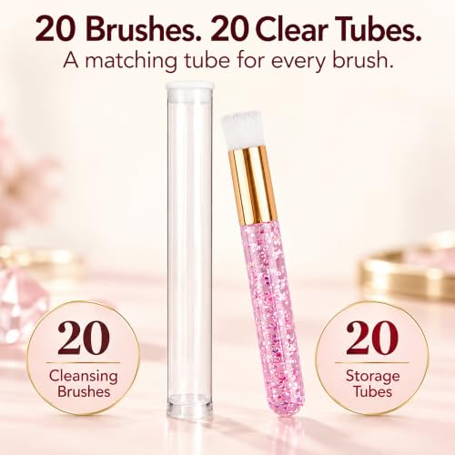 TUZAZO 20 Pink Lash Brush & 20 Travel Tubes Set for Eyelash Extension Care