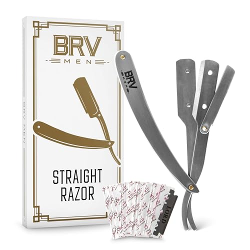 BRV MEN Professional Straight Edge Barber Shavette with 100 Razor Blades