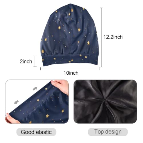 ElliTarr Satin Bonnet Sleep Cap - Dark Blue Stars, One Size Hair Wrap