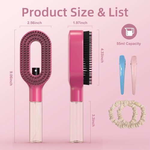 Olatay 2-in-1 Portable Misting Hair Brush with Water Spray - Rose Red