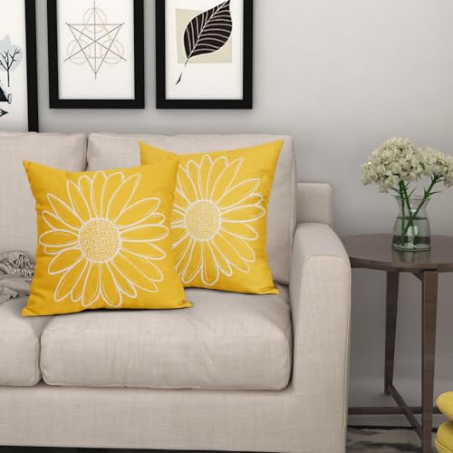 Spring Summer Daisy Flower Pillow Covers - Set of 2, 18x18 Inch