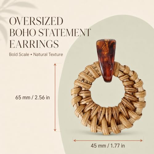 Handmade Bohemian Raffia Rattan Hoop Earrings for Women