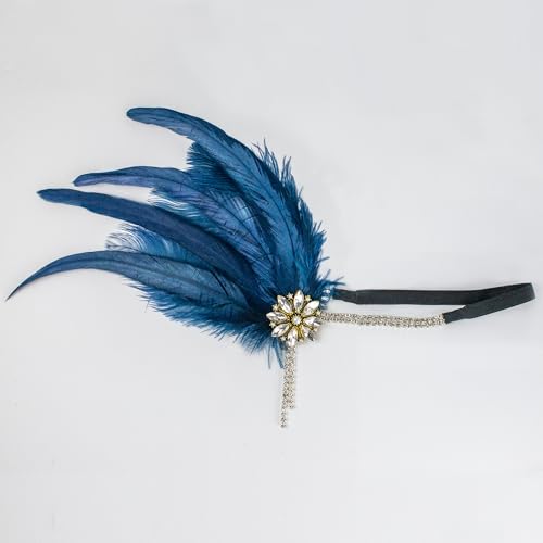 1920s Gatsby Feather Headband with Crystal Tassel - Flapper Hairpiece