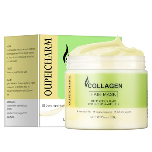 OUPEICHARM Collagen Hair Mask for Damaged & Dry Hair - Deep Conditioning, Hydrating & Repairing 12.35oz