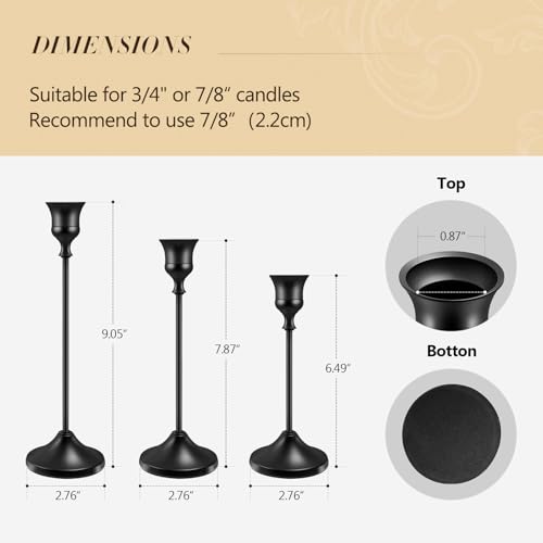 KSWING Black Metal Taper Candle Holders Set of 6 - Stable & Stylish