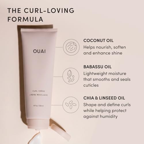 OUAI Curl Cream - Curl Defining Cream with Chia & Linseed Oil - Enhances Definition, Hydration & Shine - Tames Frizz & Protects from Humidity - Silicone-Free Curly Hair Products for Women (8 oz)