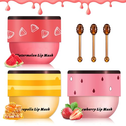 3PCS Honey & Fruit Lip Balm Set - Hydrating Overnight Lip Care with Natural Ingredients