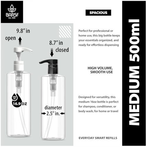 Bar5F 16 oz Plastic Lotion Bottles with Black & White Pumps - Pack of 2