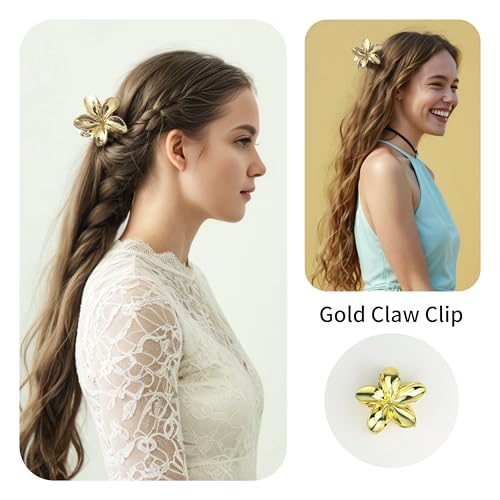 Gold Plumeria Hair Claw Clip - 3.15'' Tropical Flower Accessory